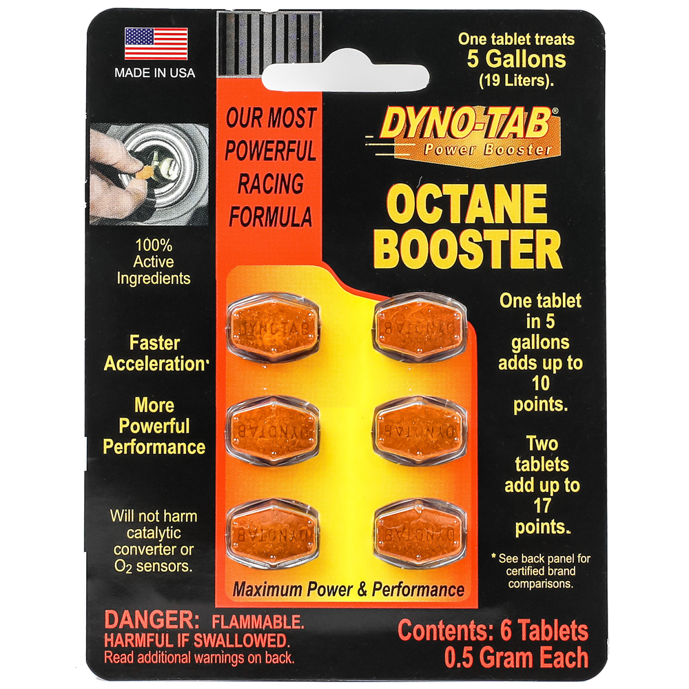 Dyno-tab® HP Octane Booster ONE – 45456 - for Gasoline Engines ONLY | 6-Tablets Card | 1 Tablet Treats 19 Liters