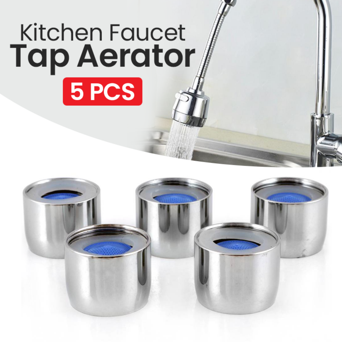 Water Saving Female Faucet Aerator J-004F, 22mm Faucet Filter with Gasket & Wrench - for Kitchen Bathroom Silver (5 Pcs Pack)